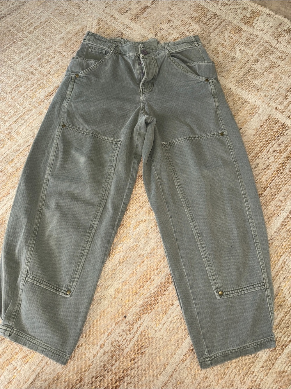 Free People Olive Green Cropped Utility Pants